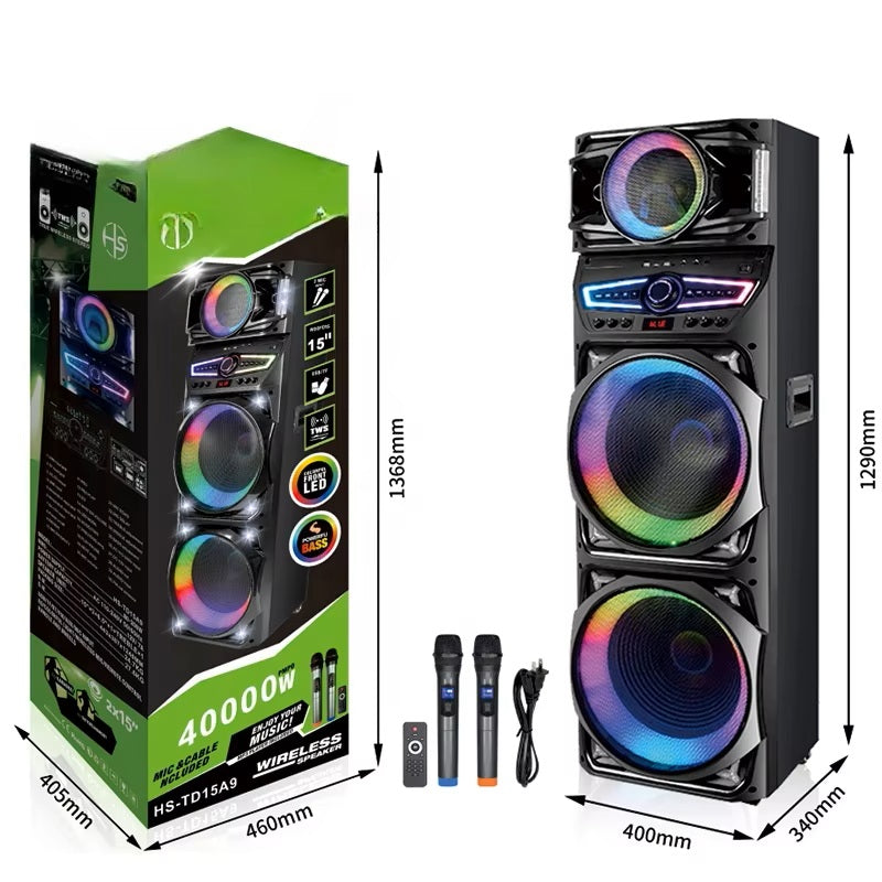 Portable Speaker Karaoke Double 15 inch audio usb active speaker led partybox with microphone HS-TD15A9