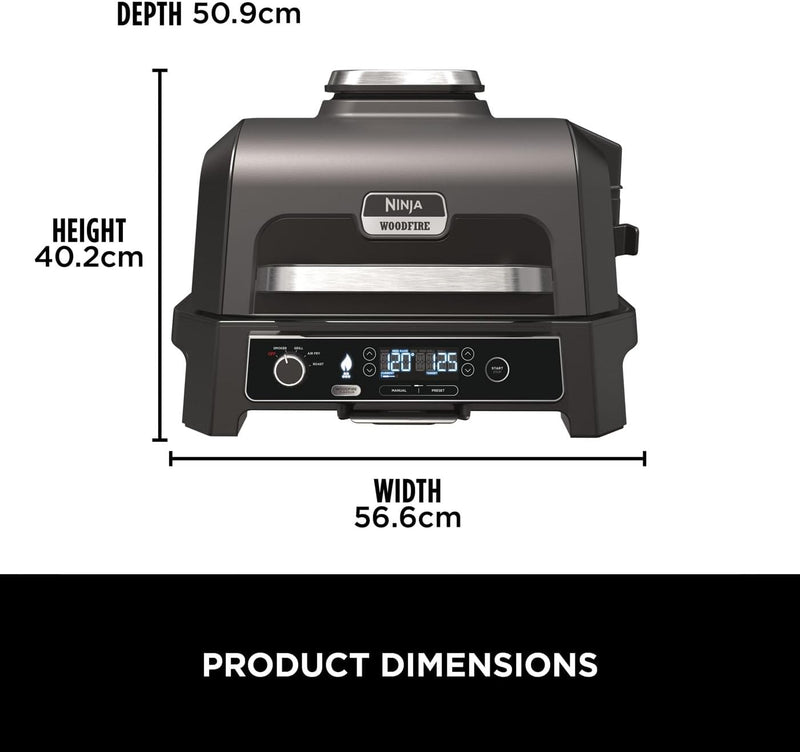 Ninja Woodfire Pro XL Electric BBQ Grill & Smoker with Digital Probe, Large 4-in-1 Outdoor Grill & Air Fryer with Smart Cook System & Woodfire Pellets, Weather Resistant, Portable, Grey/Black OG850UK