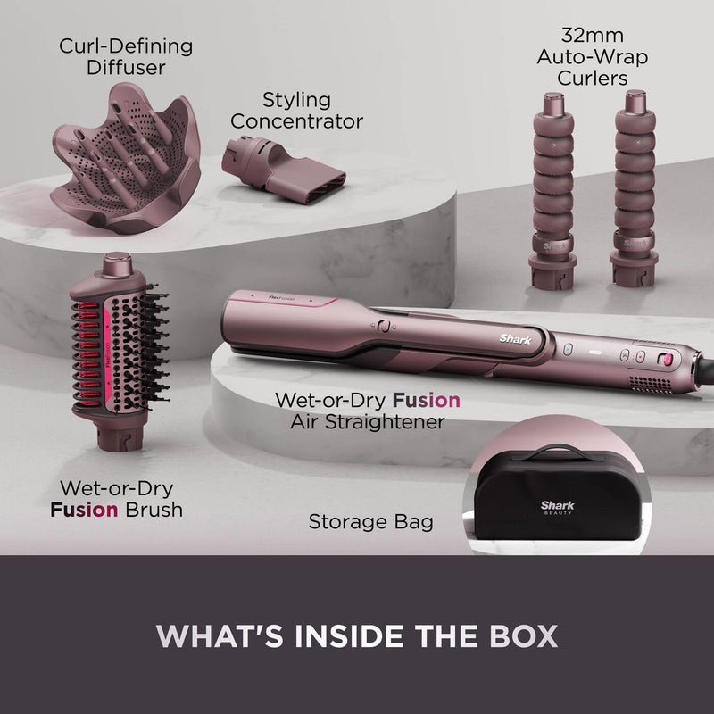 Shark FlexFusion Multi-Styler and Hair Straightener, Hot Air Styler and Blow Dryer with Ceramic Plates, Wet-to-Dry Styling, No Heat Damage, Scalp Shield, Styling Attachments with Case – Cosmic Blush