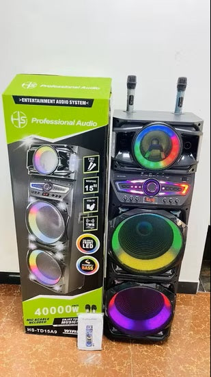 Portable Speaker Karaoke Double 15 inch audio usb active speaker led partybox with microphone HS-TD15A9
