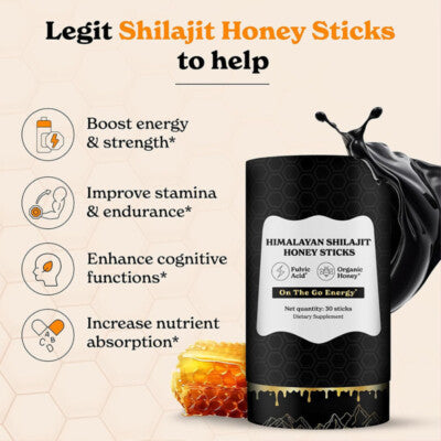 Himalayan Shilajit Honey Sticks Fulvic Acid Mineral Energy Boost 30 Sticks
