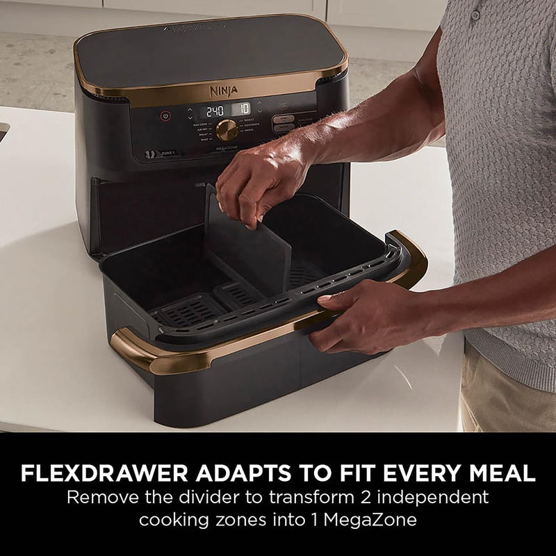 Ninja Foodi FlexDrawer Air Fryer, Dual Zone, 10.4L , 7-in-1,  Black and Copper, AF500UKCP