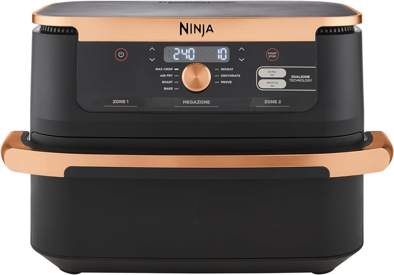 Ninja Foodi FlexDrawer Air Fryer, Dual Zone, 10.4L , 7-in-1,  Black and Copper, AF500UKCP