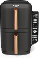 Ninja Double Stack XL Air Fryer, Vertical Dual Drawer Air Fryer with 4 cooking levels, 2 Drawers & 2 Racks, Space Saving Design, 9.5L Capacity, 6 Functions, 8 Portions, Tongs, Black/Copper SL400UKCP