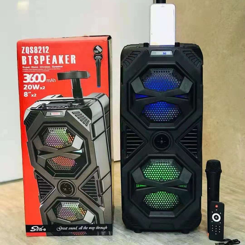 ZQS8212 Rechargeable Wireless Custom Logo Led Trolley Dual Stereo Wireless Speaker For Ktv Karaoke