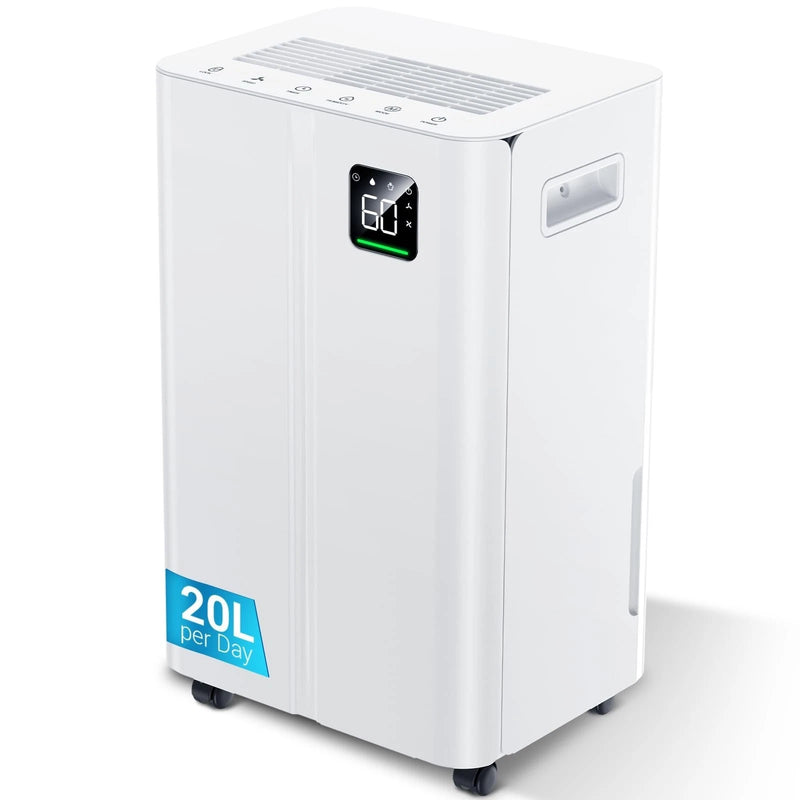 20L/Day Dehumidifier with Humidity Sensor, LED Display & 24-Hour Timer – White
