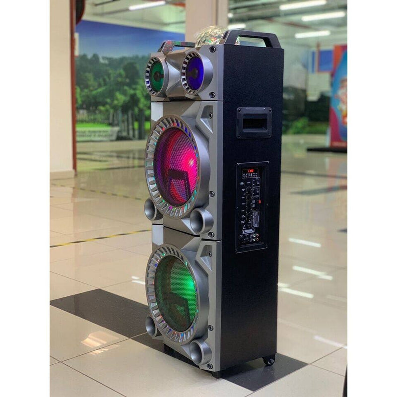 HANSUO Dual 12 Inch Professional Karaoke Stereo Speaker Tower Trolley Wooden Speaker HS-TD1246