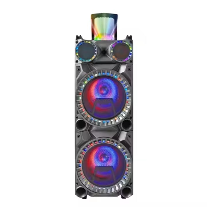 HANSUO Dual 12 Inch Professional Karaoke Stereo Speaker Tower Trolley Wooden Speaker HS-TD1246