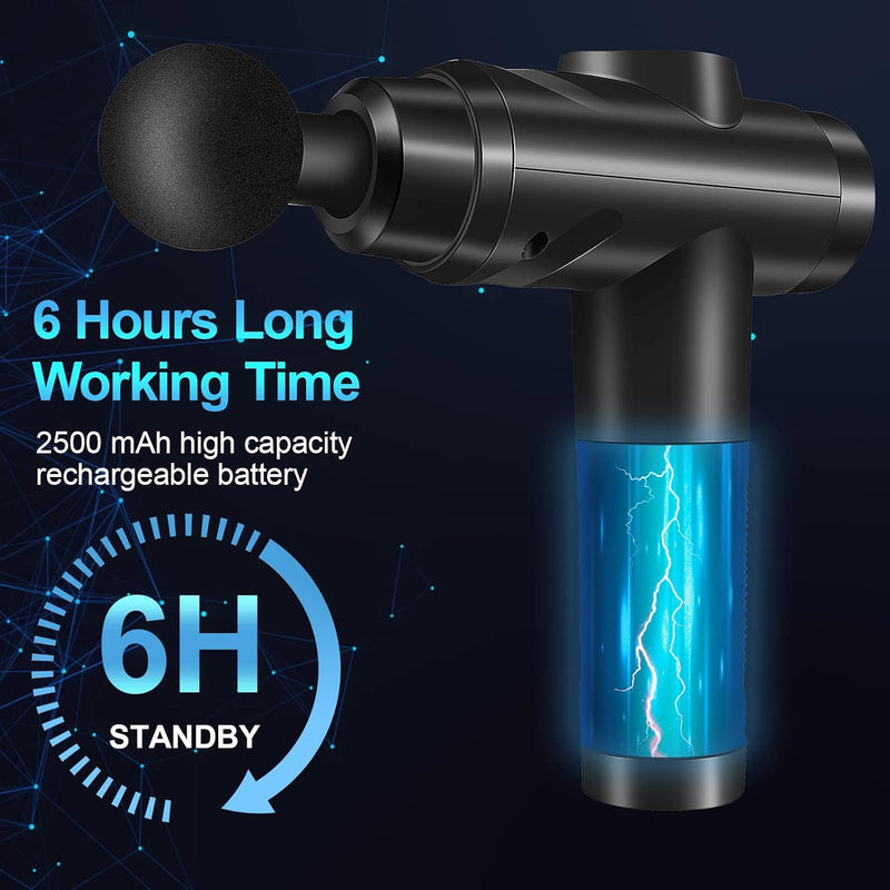 Massage Gun Deep Tissue, Muscle Percussion Massager with 30 Speeds Quiet Hand Massagers with LCD Touch Screen 10 Heads for Shoulder Body Back Relaxation (Black)
