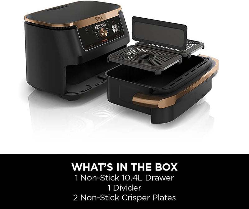 Ninja Foodi FlexDrawer Air Fryer, Dual Zone, 10.4L , 7-in-1,  Black and Copper, AF500UKCP