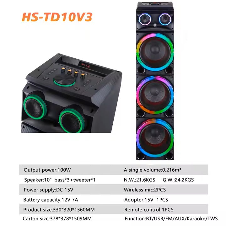 HANSUO Speakers Studio Monitor TWS Active Portable Karaoke Players Woofer 10 Inch High Power Display Screen HS-TD10V3