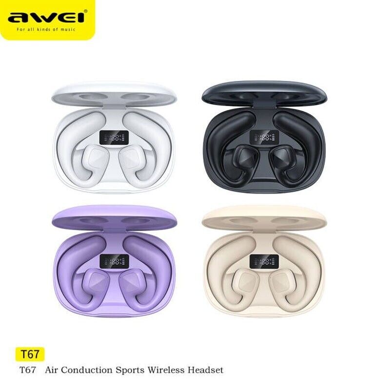 AWEI T67 AIR-CONDUCTED SPORTS HEADSETS EARPHONES WIRELESS BLUETOOTH WITH MIC BLACK