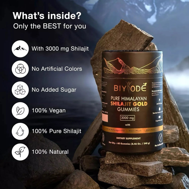 Shilajit Gummies Himalayn Gold Grade Fulvic Acid Ashwaghanda 60 Per Pack