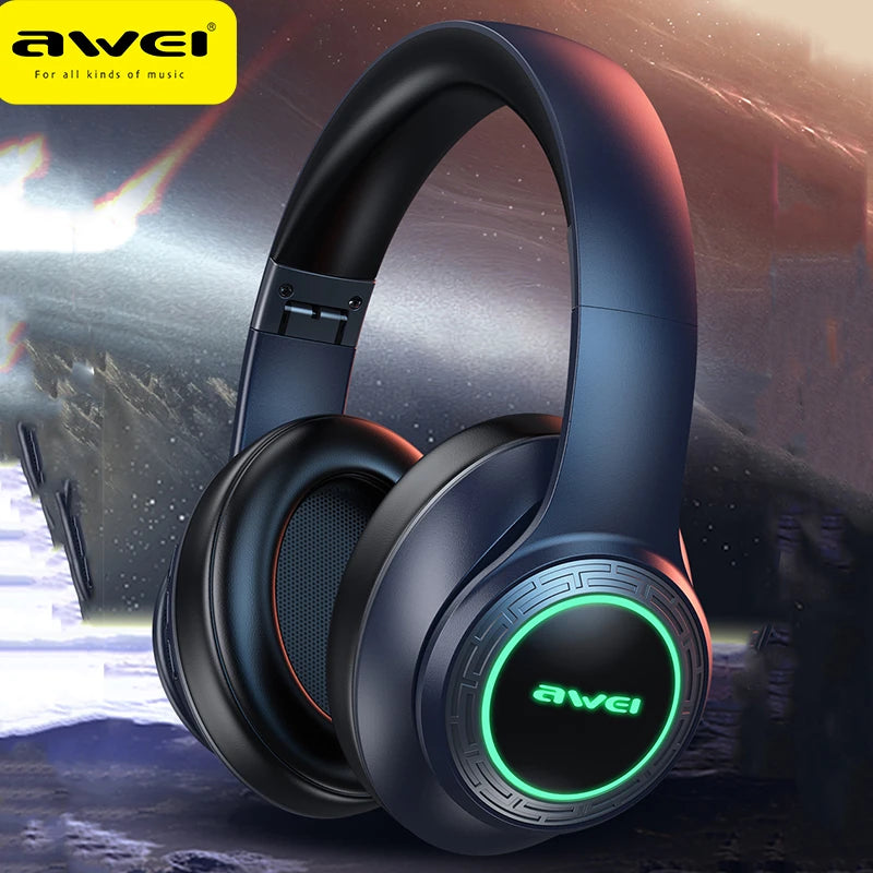 Awei A300BL Wireless Headphones Bluetooth 5.3 With Mic Sports Gaming Super Deal Colorful Light Headset HiFi Stereo Earphones