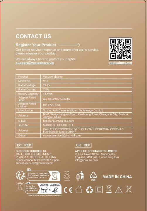 VACTechPro V15 Cordless Vacuum Cleaner, 35KPA 6-in-1 Stick Vacuum, Up to 45Mins