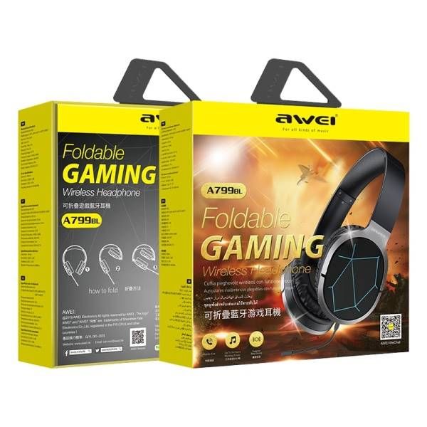 AWEI A799BL Gaming Headset Wireless bluetooth Headphones Stereo Foldable Noise Reduction Light Headset Headphone with Mic