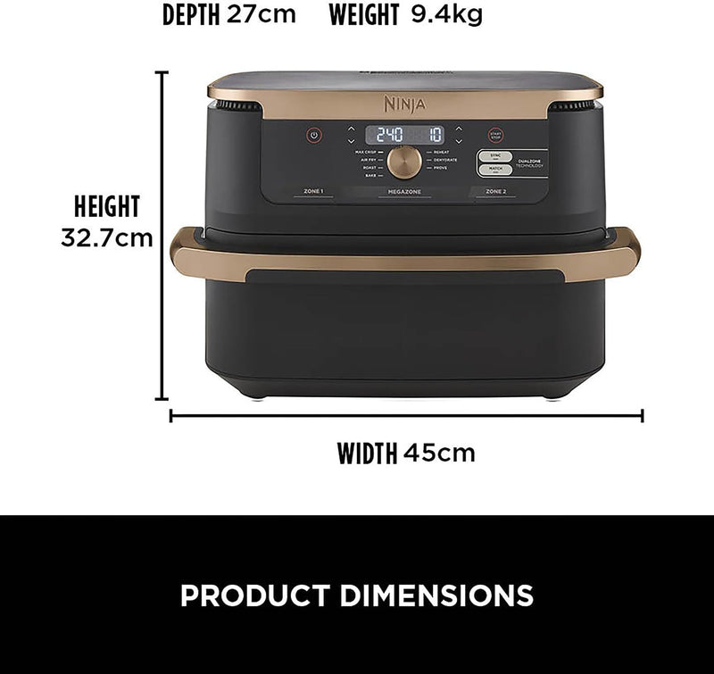 Ninja Foodi FlexDrawer Air Fryer, Dual Zone, 10.4L , 7-in-1,  Black and Copper, AF500UKCP