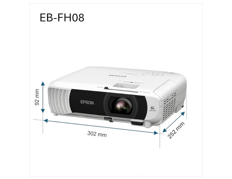 Epson EB-FH08 Projector Full HD 1080p, 3600 Lumens, 332 Inch Display, Up to 18 years Lamp Life, Home Cinema Projector White