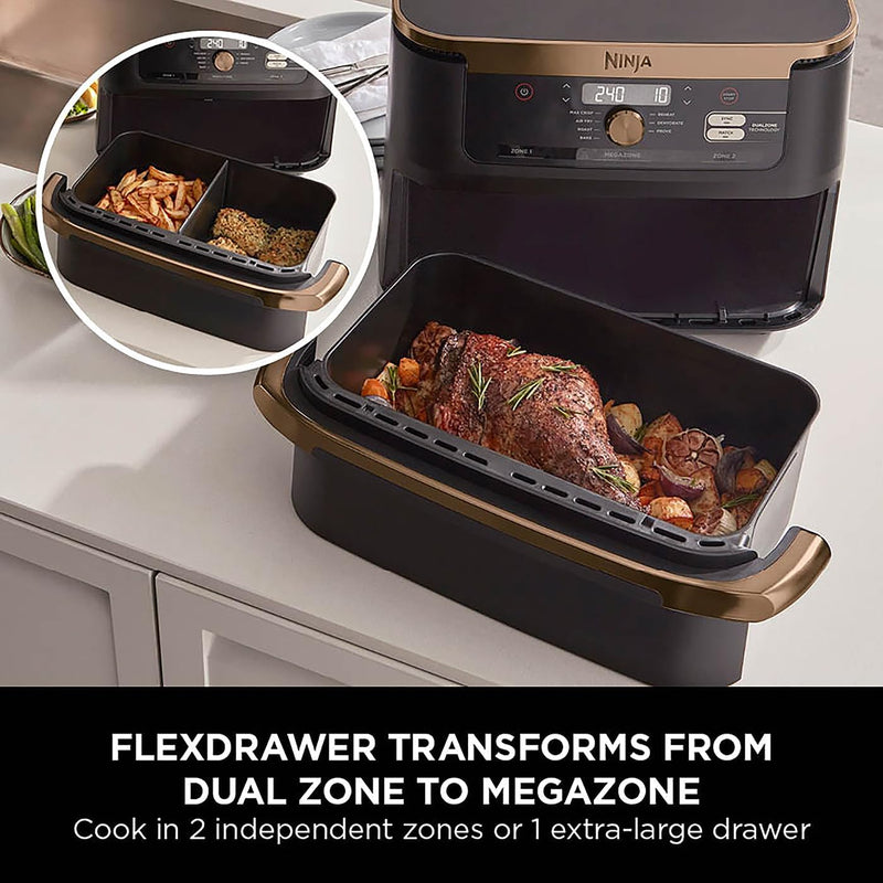 Ninja Foodi FlexDrawer Air Fryer, Dual Zone, 10.4L , 7-in-1,  Black and Copper, AF500UKCP