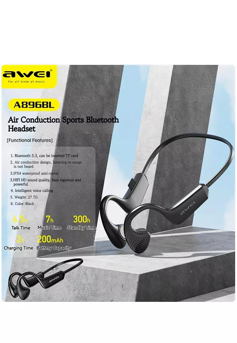 Awei A896BL Air Conduction Earphone bluetooth V5.3 Earphone HiFi HD Sound Neckband Sports Headphones with Mic