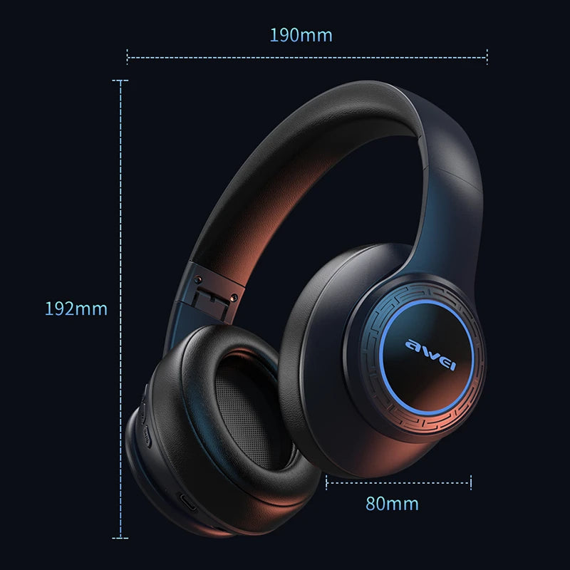 Awei A300BL Wireless Headphones Bluetooth 5.3 With Mic Sports Gaming Super Deal Colorful Light Headset HiFi Stereo Earphones
