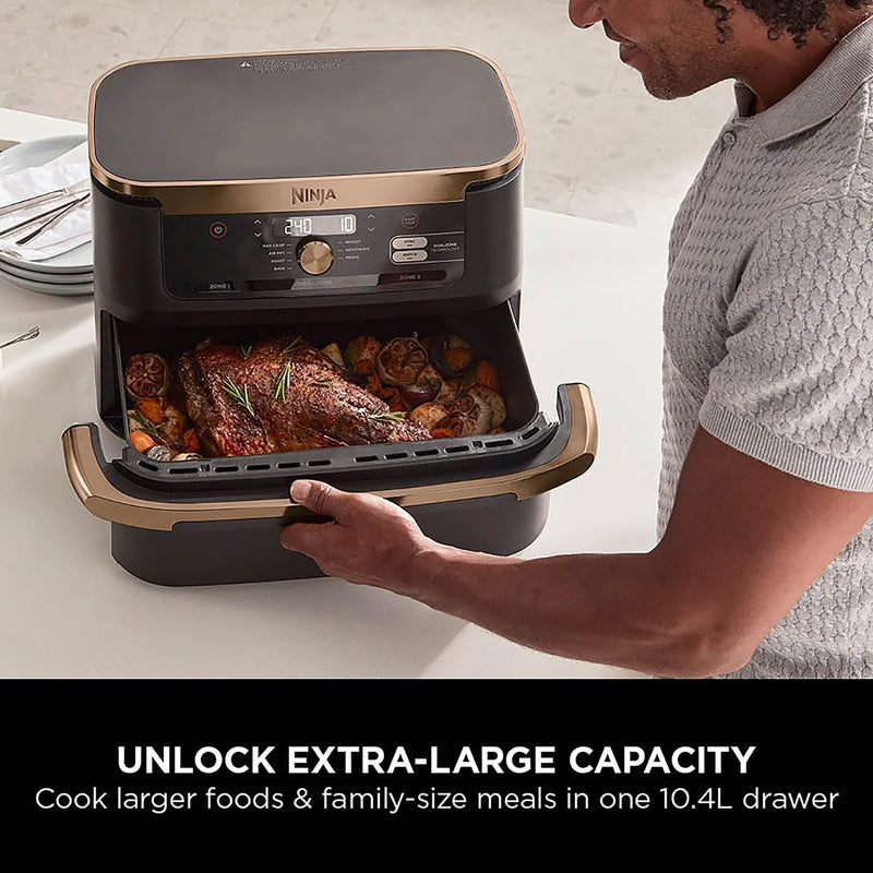 Ninja Foodi FlexDrawer Air Fryer, Dual Zone, 10.4L , 7-in-1,  Black and Copper, AF500UKCP
