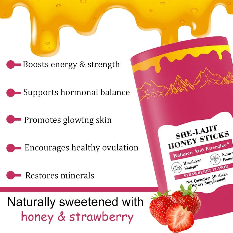 SHE-Lajit Strawberry Flavor Honey Sticks for Women 30x 8g