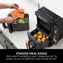 Ninja Double Stack XL Air Fryer, Vertical Dual Drawer Air Fryer with 4 cooking levels, 2 Drawers & 2 Racks, Space Saving Design, 9.5L Capacity, 6 Functions, 8 Portions, Tongs, Black/Copper SL400UKCP