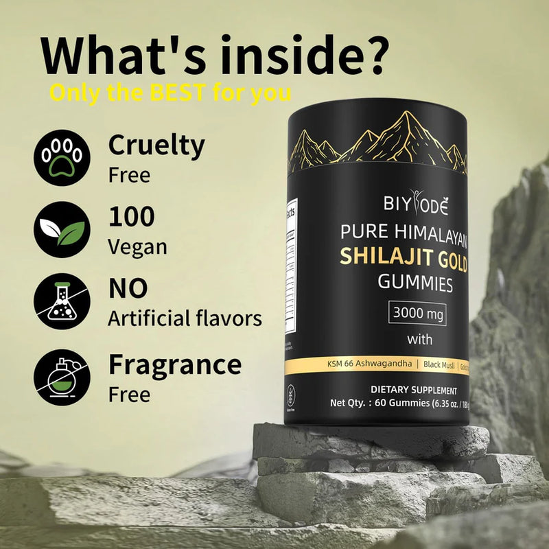 Shilajit Gummies Himalayn Gold Grade Fulvic Acid Ashwaghanda 60 Per Pack