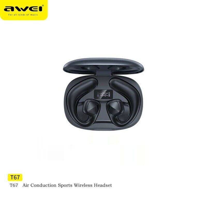 AWEI T67 AIR-CONDUCTED SPORTS HEADSETS EARPHONES WIRELESS BLUETOOTH WITH MIC BLACK