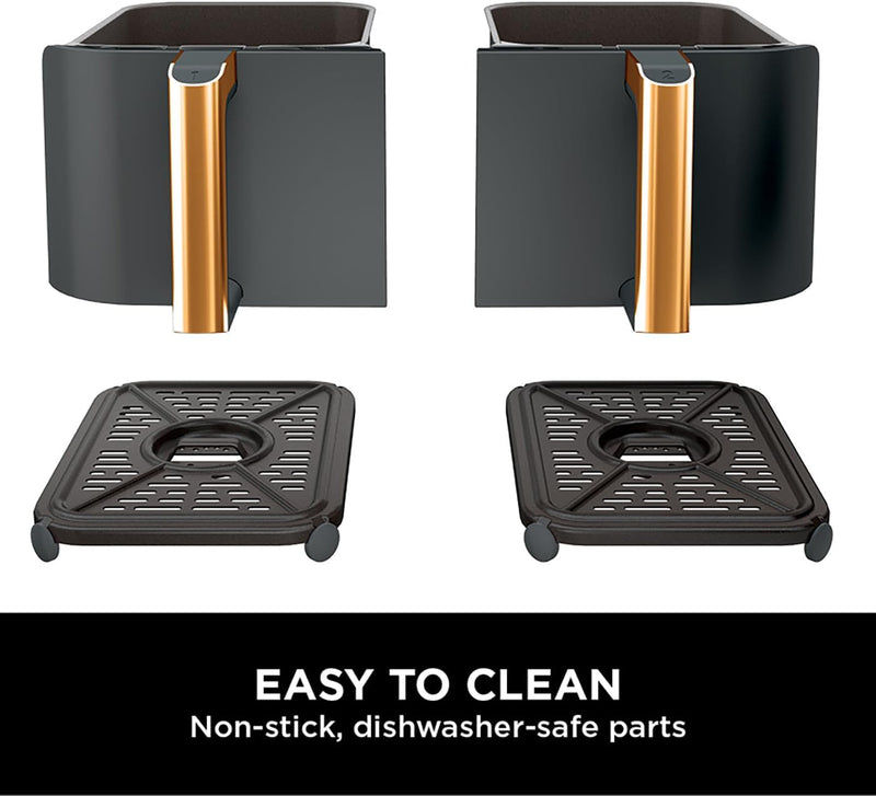 Ninja Foodi MAX Dual Zone Air Fryer, Amazon Exclusive, Tongs, 2 Drawers, 9.5L, 6-in-1, Use No Oil, Air Fry, Max Crisp, Roast, Bake, 8 Portions, Nonstick Dishwasher Safe Baskets, Copper/Black AF400UKCP