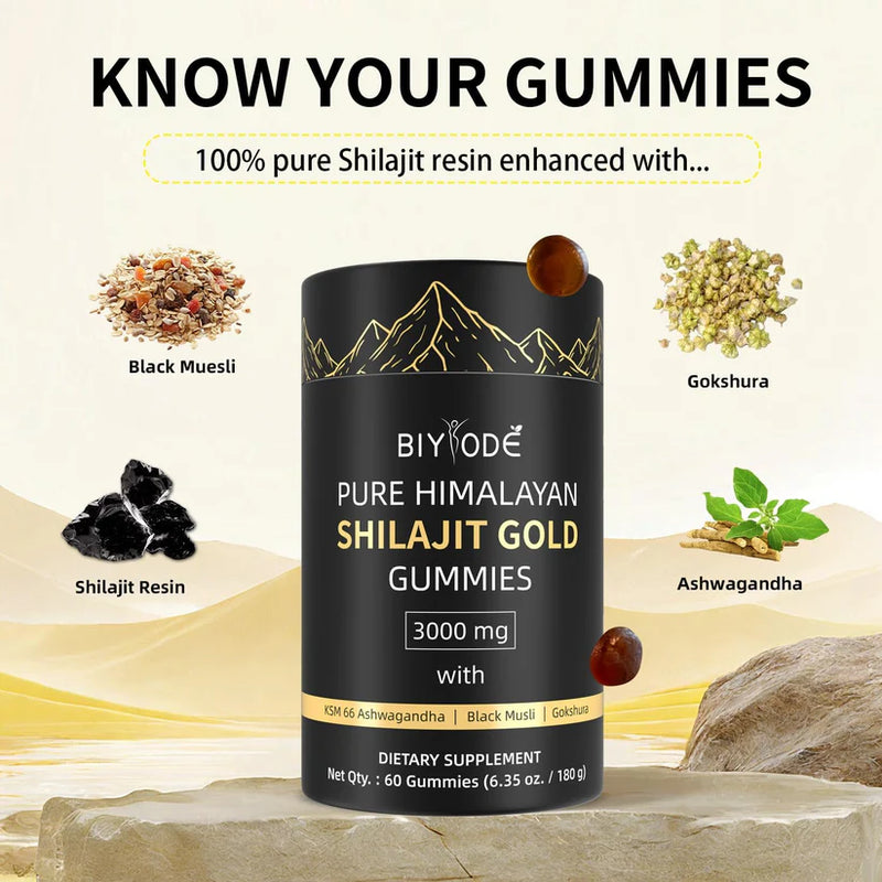Shilajit Gummies Himalayn Gold Grade Fulvic Acid Ashwaghanda 60 Per Pack
