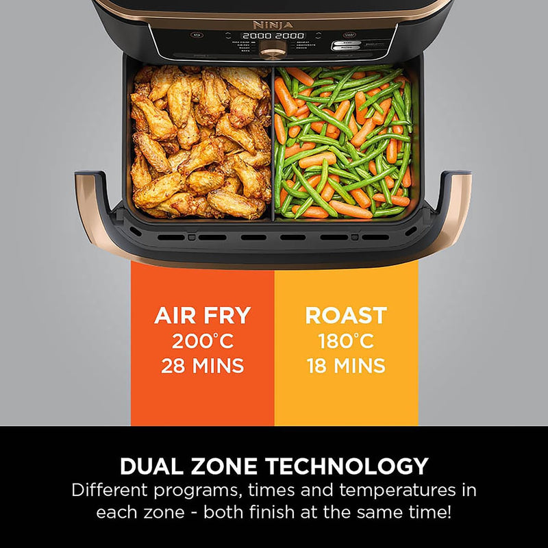 Ninja Foodi FlexDrawer Air Fryer, Dual Zone, 10.4L , 7-in-1,  Black and Copper, AF500UKCP