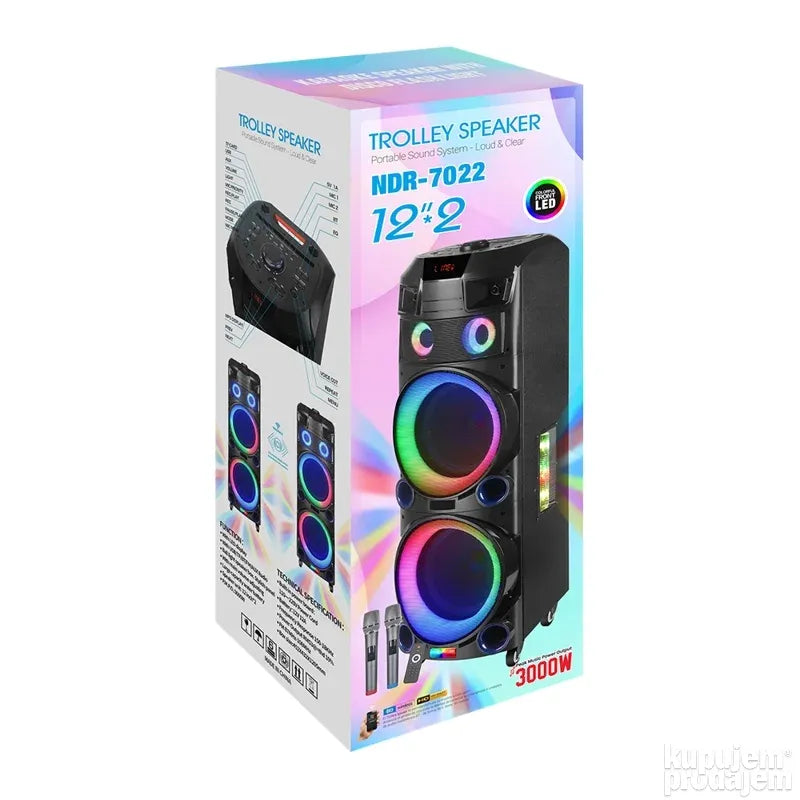 NDR-7022 Audio Trolley Karaoke Laser Disco Big Subwoofer Mega Dual Speaker 2x12''