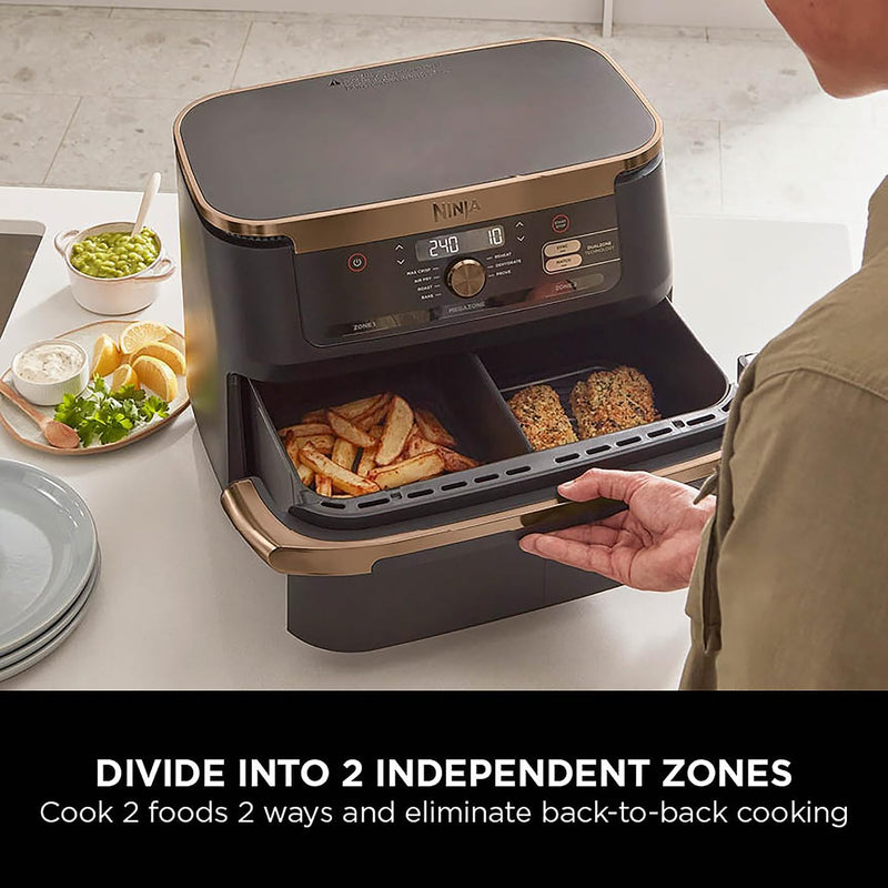 Ninja Foodi FlexDrawer Air Fryer, Dual Zone, 10.4L , 7-in-1,  Black and Copper, AF500UKCP