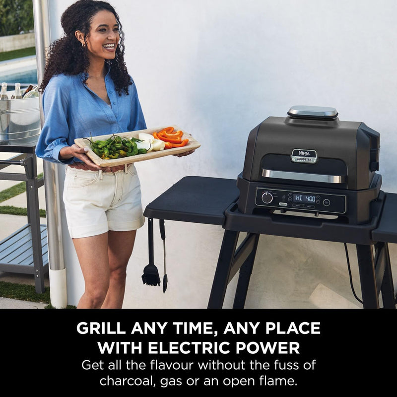 Ninja Woodfire Pro XL Electric BBQ Grill & Smoker with Digital Probe, Large 4-in-1 Outdoor Grill & Air Fryer with Smart Cook System & Woodfire Pellets, Weather Resistant, Portable, Grey/Black OG850UK