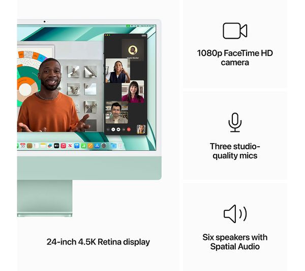 APPLE iMac 4.5K 24" (2023) - M3, 256 GB SSD, Green, Apple M3 chip, RAM: 8 GB / Storage: 256 GB SSD, 4.5K Retina display MQRN3B/A