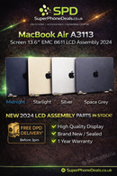 MacBook Air A3113 Screen 13.6" EMC 8611 LCD Assembly 2024