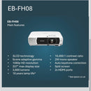 Epson EB-FH08 Projector Full HD 1080p, 3600 Lumens, 332 Inch Display, Up to 18 years Lamp Life, Home Cinema Projector White