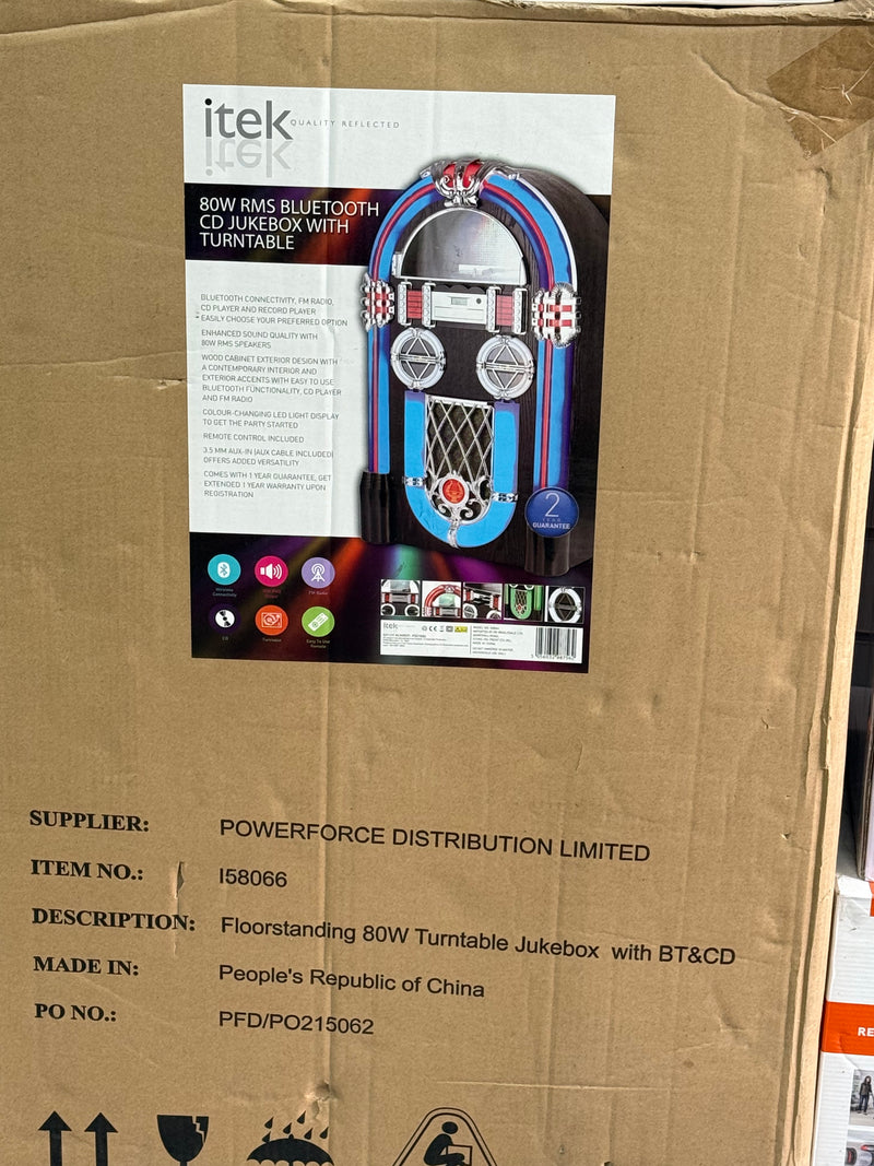 iTek I58066 Floorstanding 80w RMS Bluetooth CD Jukebox with Turntable  With BT & CD