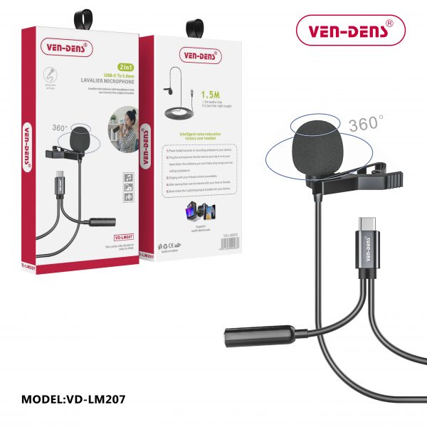 2 in 1 Lavalier Microphone to USB-C To 3.5mm Splitter