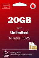 Preloaded Vodafone Sim Card  with 20GB Data,Unlimited calls and texts every 30 days for 6 months